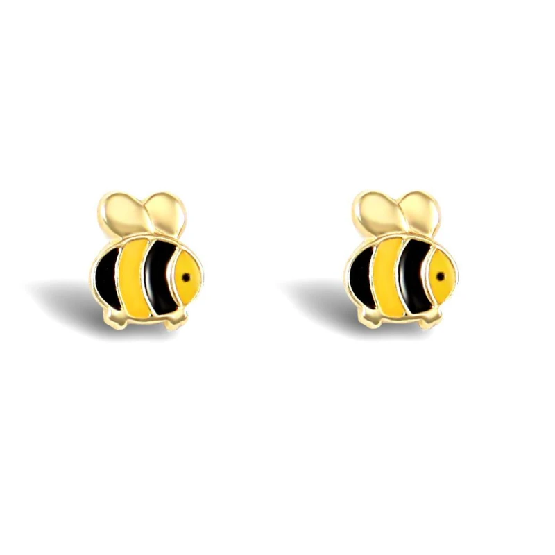 Image of Jewelco London 9ct Gold Enamel Bumble Bee Stud Earrings - JES246 Gold female