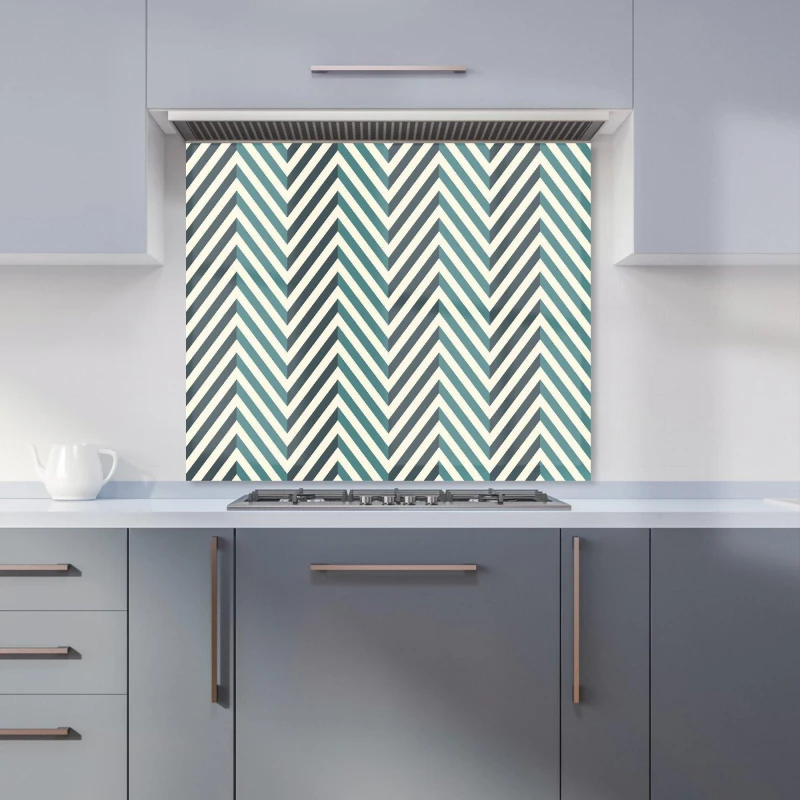 Image of Warren Reed Designer Geometric Herringbone Chevron Blues Premium Glass Kitchen Splashback W600mm X H750mm