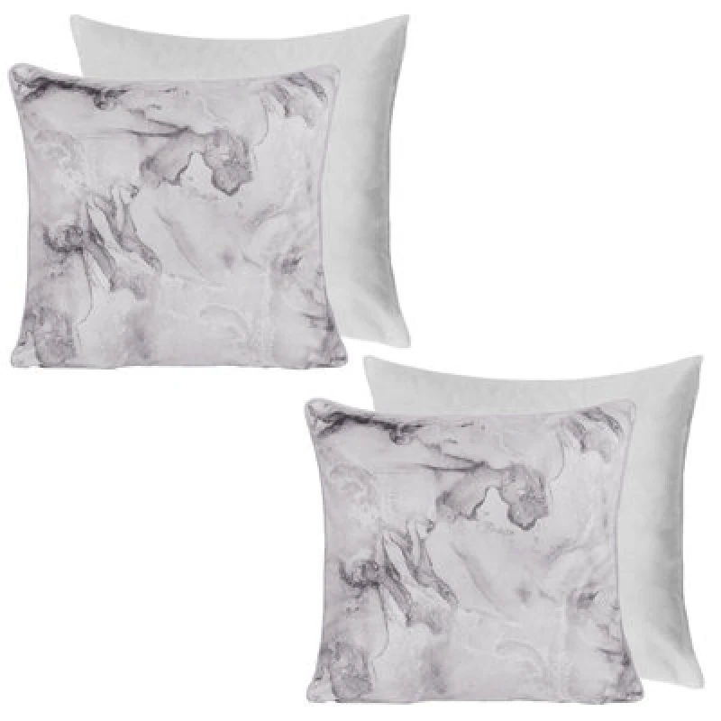 Image of OHS OHS 2 Pack Marble Matte Velvet Filled Cushion Covers in Light Grey Size: 45cm x 45cm Light Grey 45cm x 45cm Unisex 5027434216420