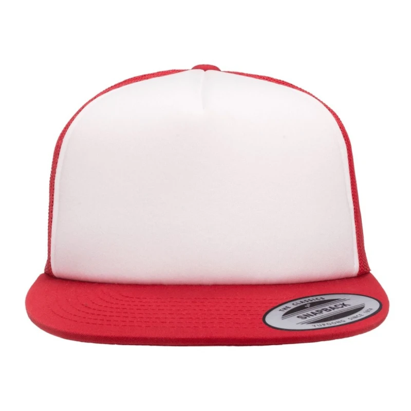 Image of Flexfit by Yupoong Mens Foam Trucker Cap With White Front in Light Red Light Red Male One Size