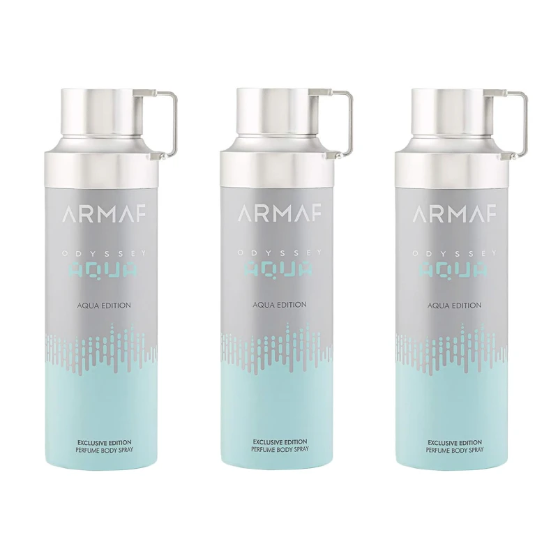 Image of Armaf Mens Odyssey Aqua Perfumed Body Spray 200ml Pack of 3 in White White Male 200ml
