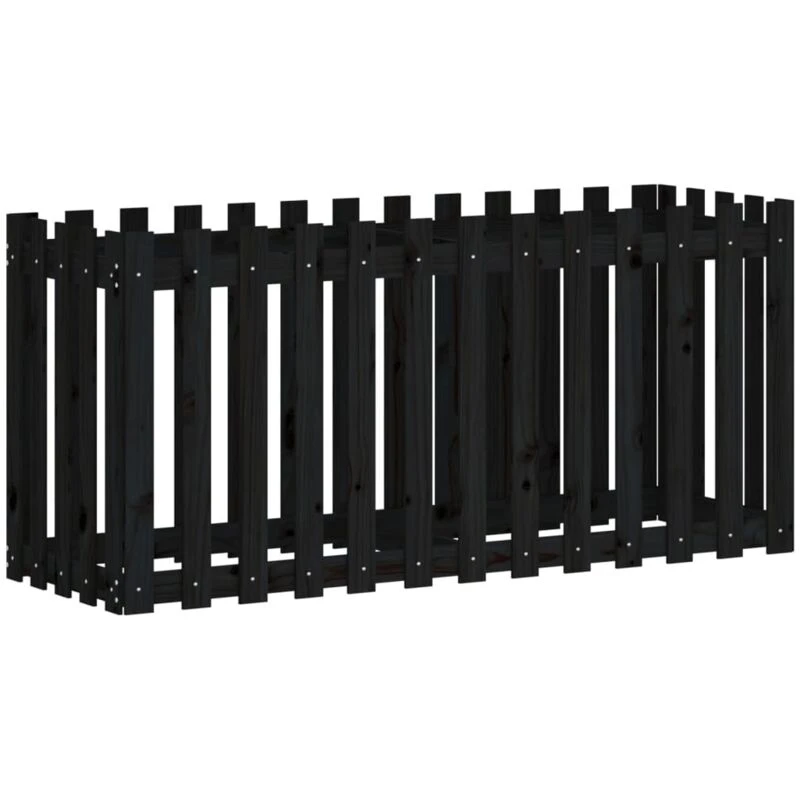 Image of vidaXL Raised Bed w/ Fence Design Black 150x50x70cm Solid Wood Pine, Black 832499