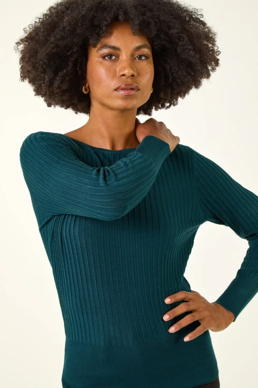 Image of Roman Ribbed Textured Jumper Emerald female