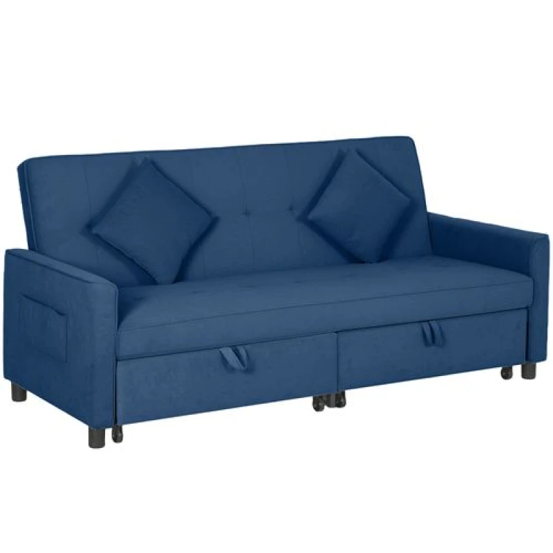 Image of HOMCOM Reversible L-Shaped Sectional Sofa Bed with Cushions Blue