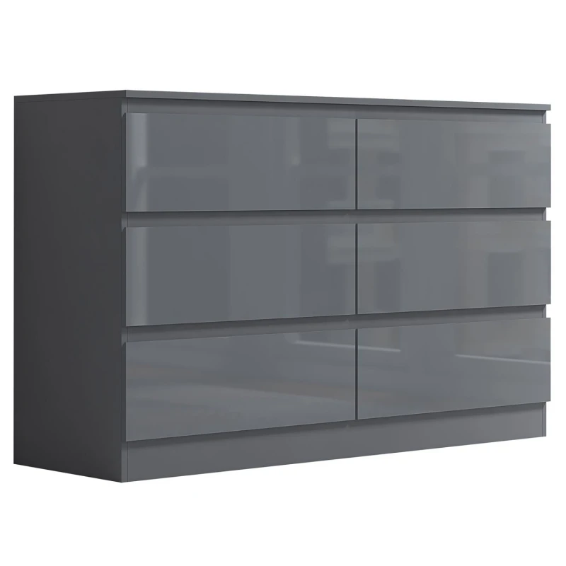 Image of FWStyle FWStyle 6 Drawer Dark Grey Chest Of Drawers Gloss Fronts Grey One Size Unisex 5056413130181