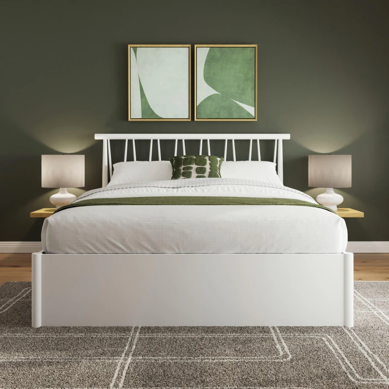 Image of GFW Fusum Double Spindle Ottoman White Bed & Pocket Mattress, White FUS46WHSP