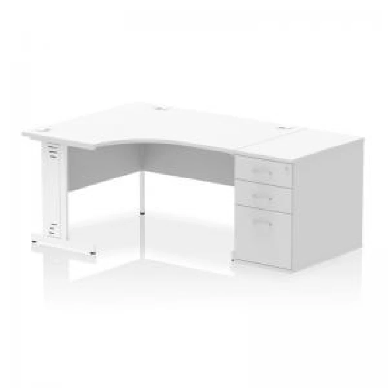 Image of Impulse Impulse 1400mm Left Crescent Office Desk White Top White Cable Managed Leg Workstation 800 Deep Desk High Pedestal IWSLW148WWHT