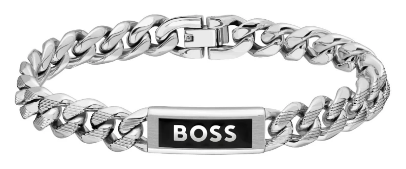 Image of BOSS 1580679M Mens Silver Cuff Chain With Logo Jewellery