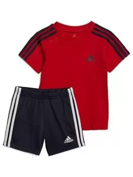 Image of adidas Sportswear Unisex Infant 3 Stripe Short & Tee Set, Red, Size 0-3 Months