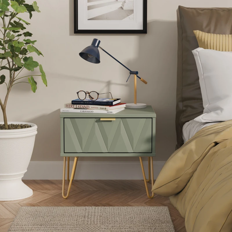 Image of Ready Assembled 2 U Dallas 1 Drawer Bedside (Ready Assembled) in Pale Green Pale Green Unisex