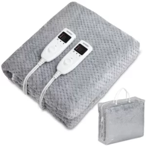 Image of Double Heating Blanket 160x140cm (63x55 IN) with Timer Coral Fleece 2x60W Grey