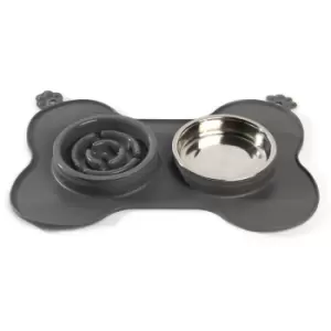 Image of 3 in 1 Slow Eating Animal Bowls with Non Slip Mat Grey - Pukkr