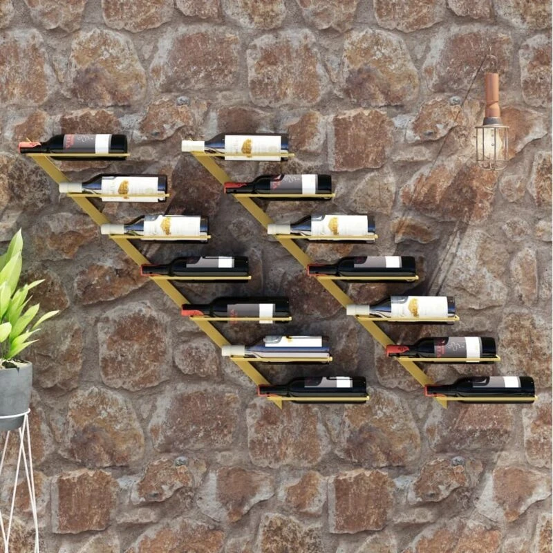 Image of VIDAXL Wall-mounted Wine Rack for 7 Bottles 2 pcs Gold Metal Vidaxl 8720286827130