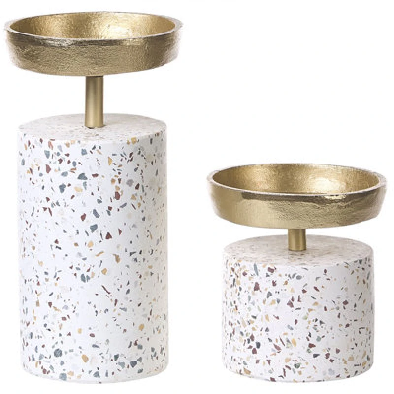 Image of Beliani Set Of 2 Candle Holders Kaengan Stone 13/24cm Gold
