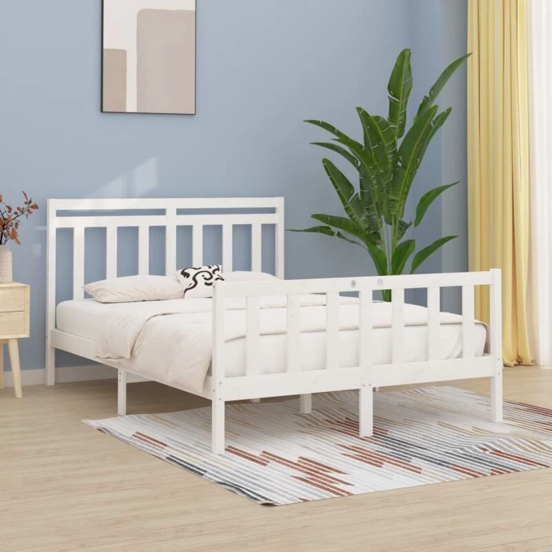 Image of JINLEFU Bed Frame without Mattress White Solid Wood Pine 160x200cm vidaXL JRVDZX-3107039_DE