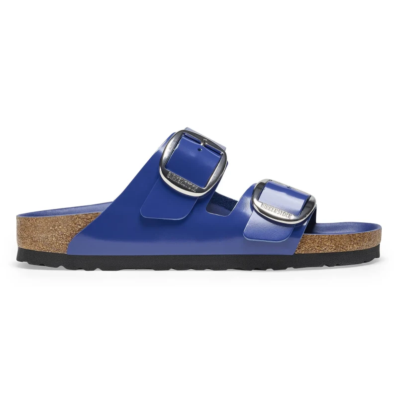 Image of Birkenstock Natural leather slippers For Her Birkenstock Arizona Big Buckle Bleu Female 37