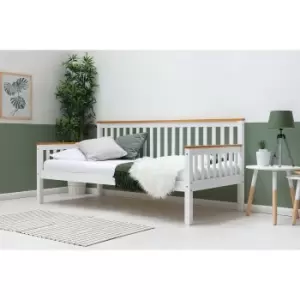 Image of Crazy Price Beds Blythe White With Oak Tops Wooden Single Day Bed
