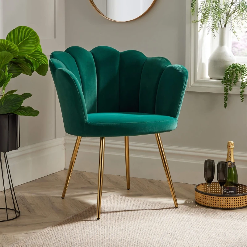 Image of Home Source Compact Scallop Occasional Chair with Metal Legs Emerald