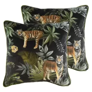 Image of Evans Lichfield Jungle Tiger Twin Pack Polyester Filled Cushions Black