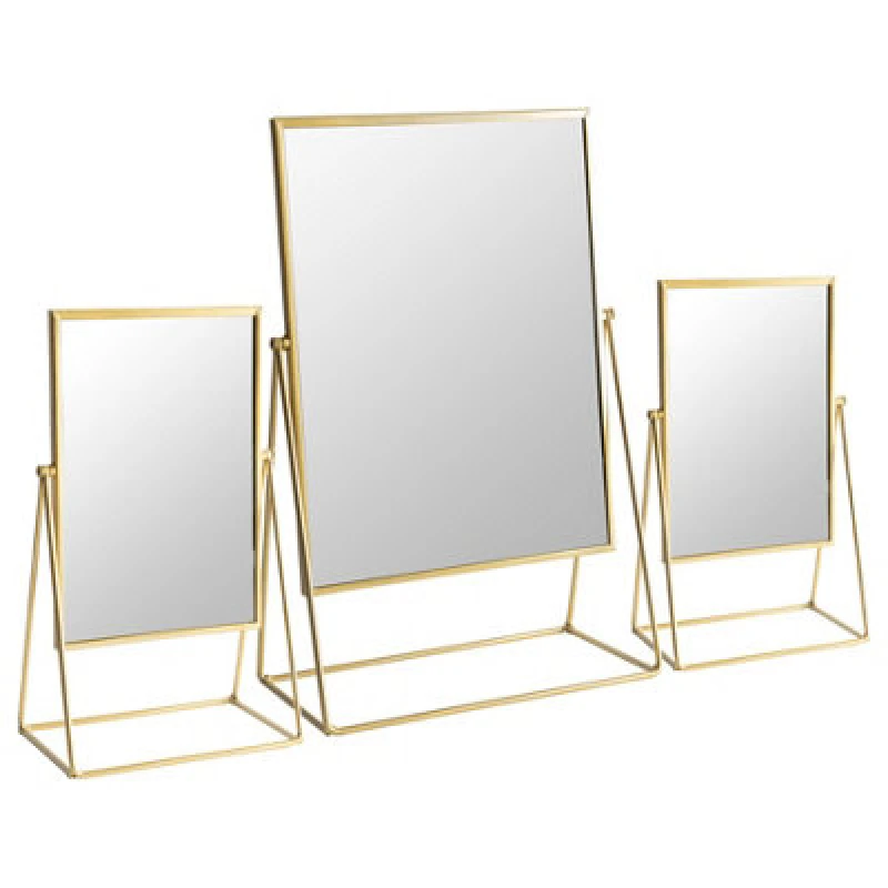 Image of Harbour Housewares 3Pc Dressing Table Mirror Set - Gold - Makeup Tabletop Cosmetic Bathroom Mirror