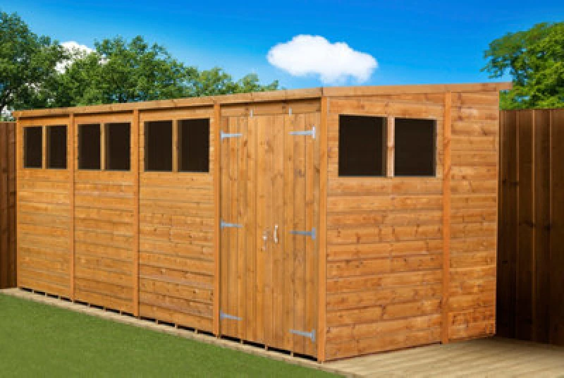 Image of Empire Sheds Empire Modular Pent 16X6 Dipped Treated Tongue And Groove Wooden Garden Shed Double Door Windows (16' X 6' / 16ft X 6ft) (16X6)