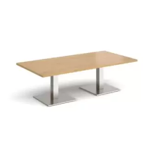 Image of Brescia rectangular coffee table with flat square brushed steel bases 1600mm x 800mm - oak