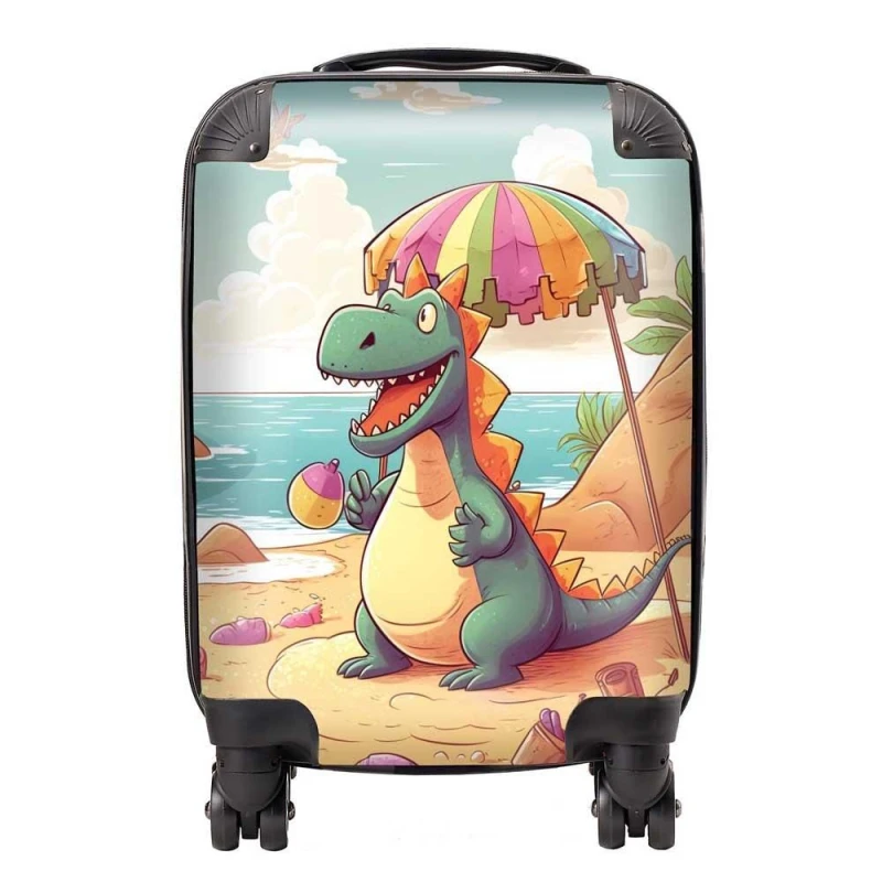 Image of Warren Reed - Designer Dragon On A Beach Holiday Suitcase in Yellow Size: Large Yellow Unisex Large