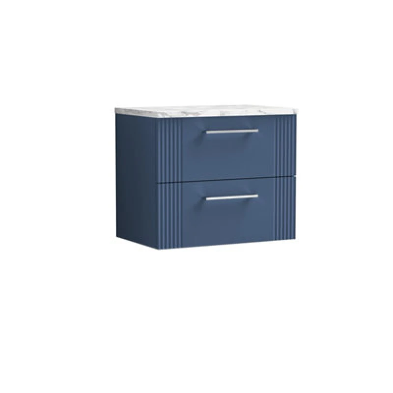 Image of Nuie Deco Wall Hung 2-Drawer Vanity Unit & Bellato Grey Laminate Worktop, Counter Top Vanity Unit In Satin Blue, 600mm