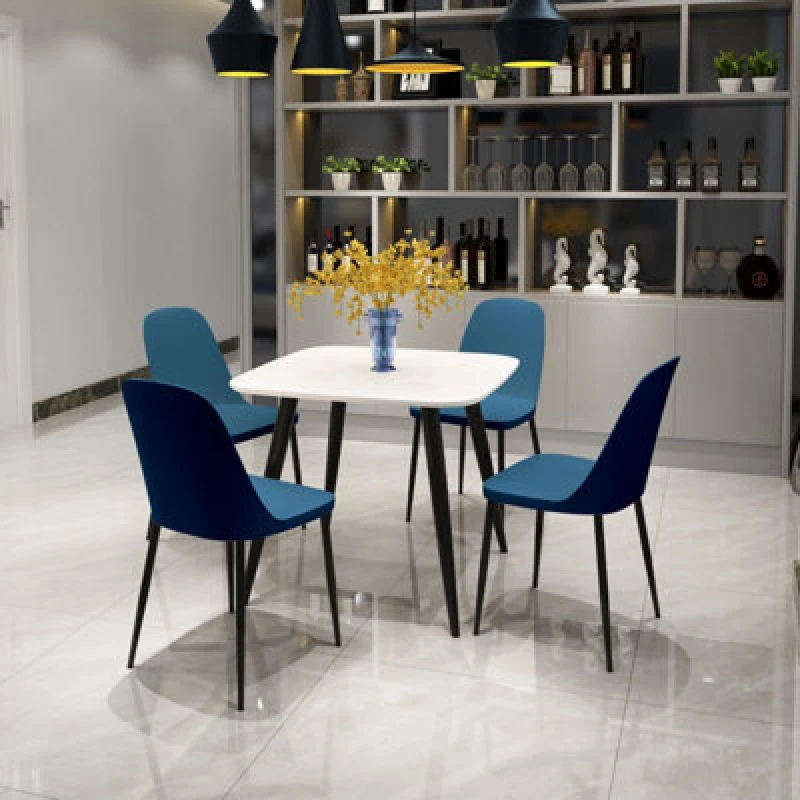 Image of Core Products Aspen White 80Cm Square Dining Table With 4 Blue Plastic Duo Design Chairs