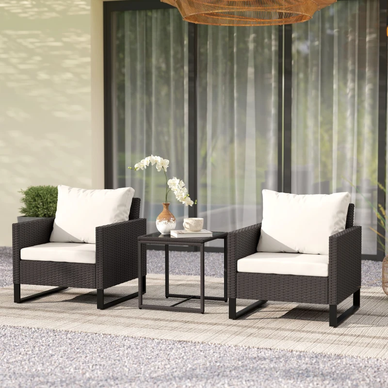 Image of Outsunny 3PCS Rattan Bistro Set Glass Top Table and Chairs with 4 Cushions Brown, Brown 860-381V70KK