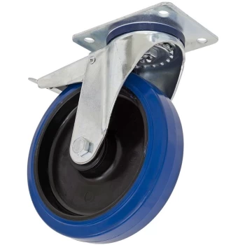 Image of SCW3200SPLEM Heavy-Duty Blue Elastic Rubber Castor Wheel Swivel with Total Lock Ø200mm - Trade - Sealey