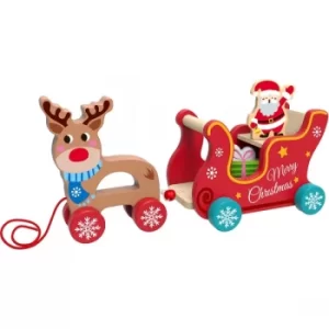 Image of Wooden Reindeer Cart Pull Along Toy