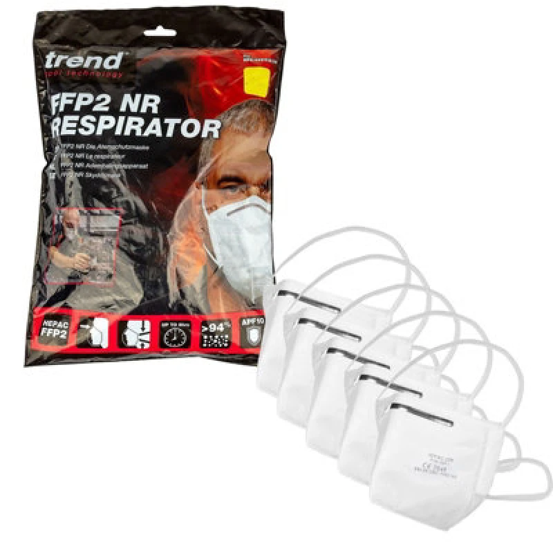 Image of Trend Pack Of 5 Dust Masks Ffp2 Nr Respirator Safety Hepac Filter Rpe/ffp2/a/5
