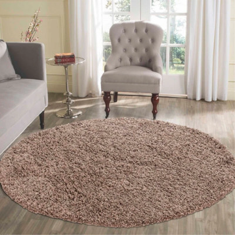 Image of Desire Rugs Plain Living Room Shaggy Area Rugs D.beige Round 120X120 Cm