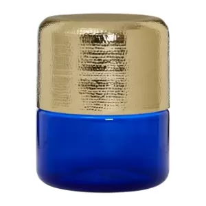 Image of Hammered Gold Aluminium Side Table with Blue Glass