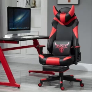 Image of Vinsetto PU Leather Gaming Office Chair Bull Horn Headrest Gaming Chair w/ Retractable Footrest Red