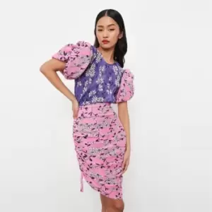 Image of Missguided Floral Contrast Plisse Mini Dress - Pink