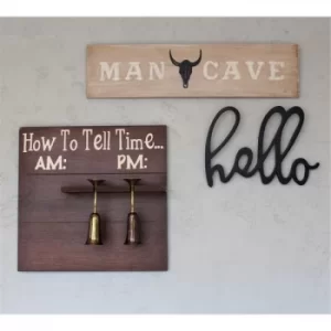 Image of Hello Black Decorative Wooden Wall Accessory