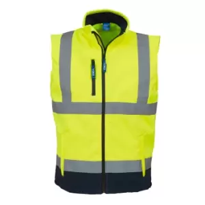 Image of Yoko Mens Hi Vis Softshell Bodywarmer / Workwear (Pack of 2) (S) (Hi-Vis Yellow/Navy)