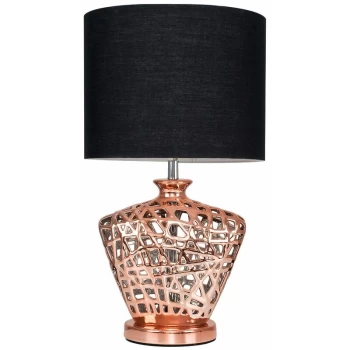 Image of Kalvin Lattice Vase Table Lamp in Copper with Drum Shade - Black