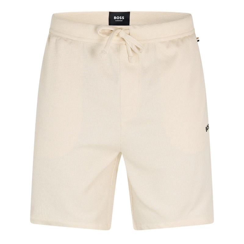 Image of Boss Mens Embroidered Waffle Pyjama Shorts Open White male Large