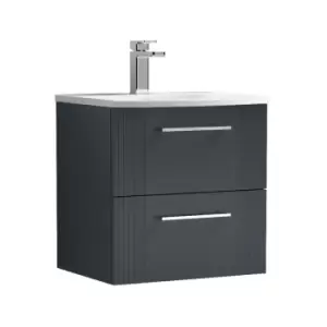 Image of Deco Satin Anthracite 500mm Wall Hung 2 Drawer Vanity Unit with 30mm Curved Profile Basin - DPF1492G - Satin Anthracite - Nuie