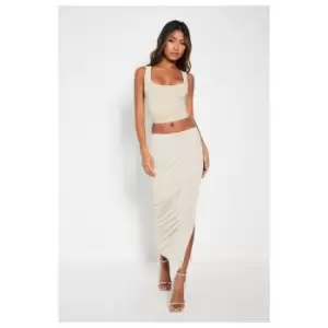 Image of I Saw It First Double Layer Slinky Split Leg Midaxi Skirt - Brown