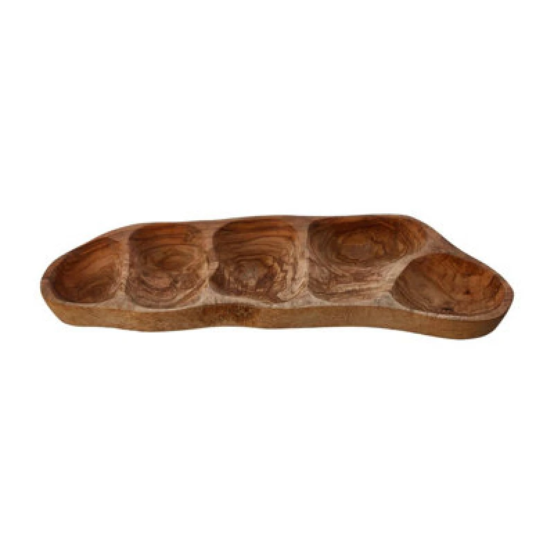 Image of Premier Housewares Kora 5 Section Antipasti Dish, Renewable Olive Wood Brown