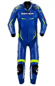 Image of Spidi Track Replica Evo Blue Yellow One Piece Racing Suit 50