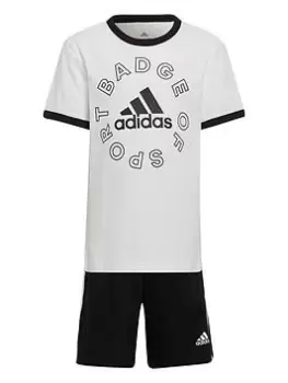 Image of Boys, Adidas Infants Logo Graphic Short & Tee Set, White/Black, Size 3-4 Years