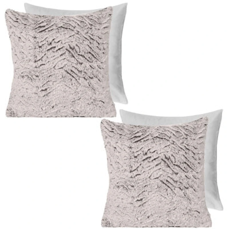 Image of OHS OHS 2 Pack Two Tone Faux Fur Soft Fleece Filled Cushion Covers - 45 x 45cm in Natural Size: 45cm x 45cm Natural 45cm x 45cm Unisex 5027434208753