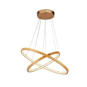 Image of Lighting Collection 2 Ring Wooden LED Pendant