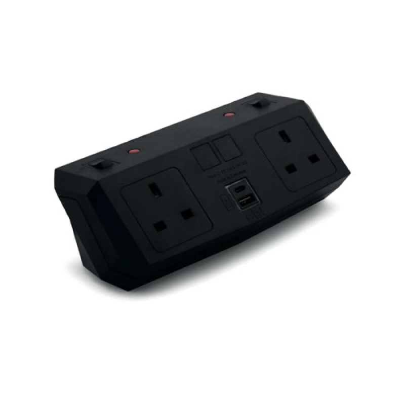 Image of On Desk Power Module 2xUK Socket Dual USB Port Type A+C PD/QC Charger Black 20000016
