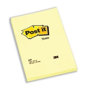 Image of Post it Sticky Notes Large Plain Canary Yellow 6 x 100 Sheets
